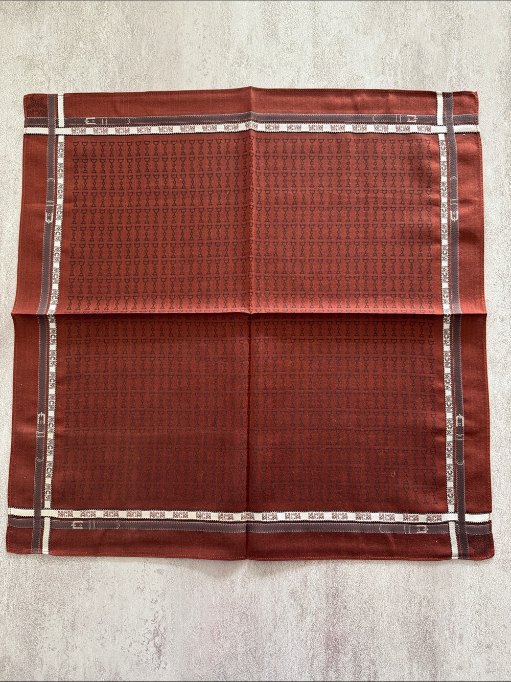 MCM Burnt Orange and Cream Monogram cotton Square Scarf